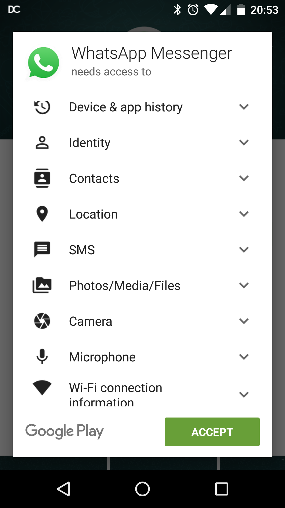 WhatsApp permission screen shot