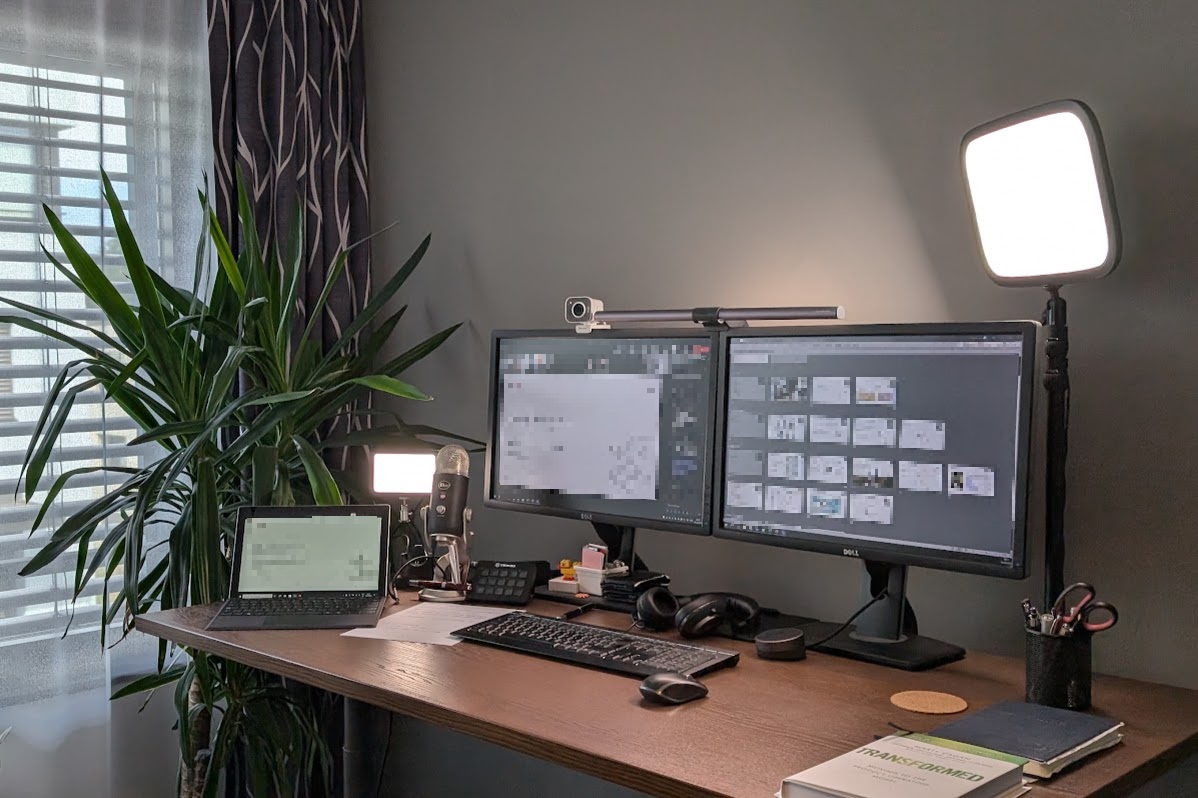 Desk setup with multiple monitors