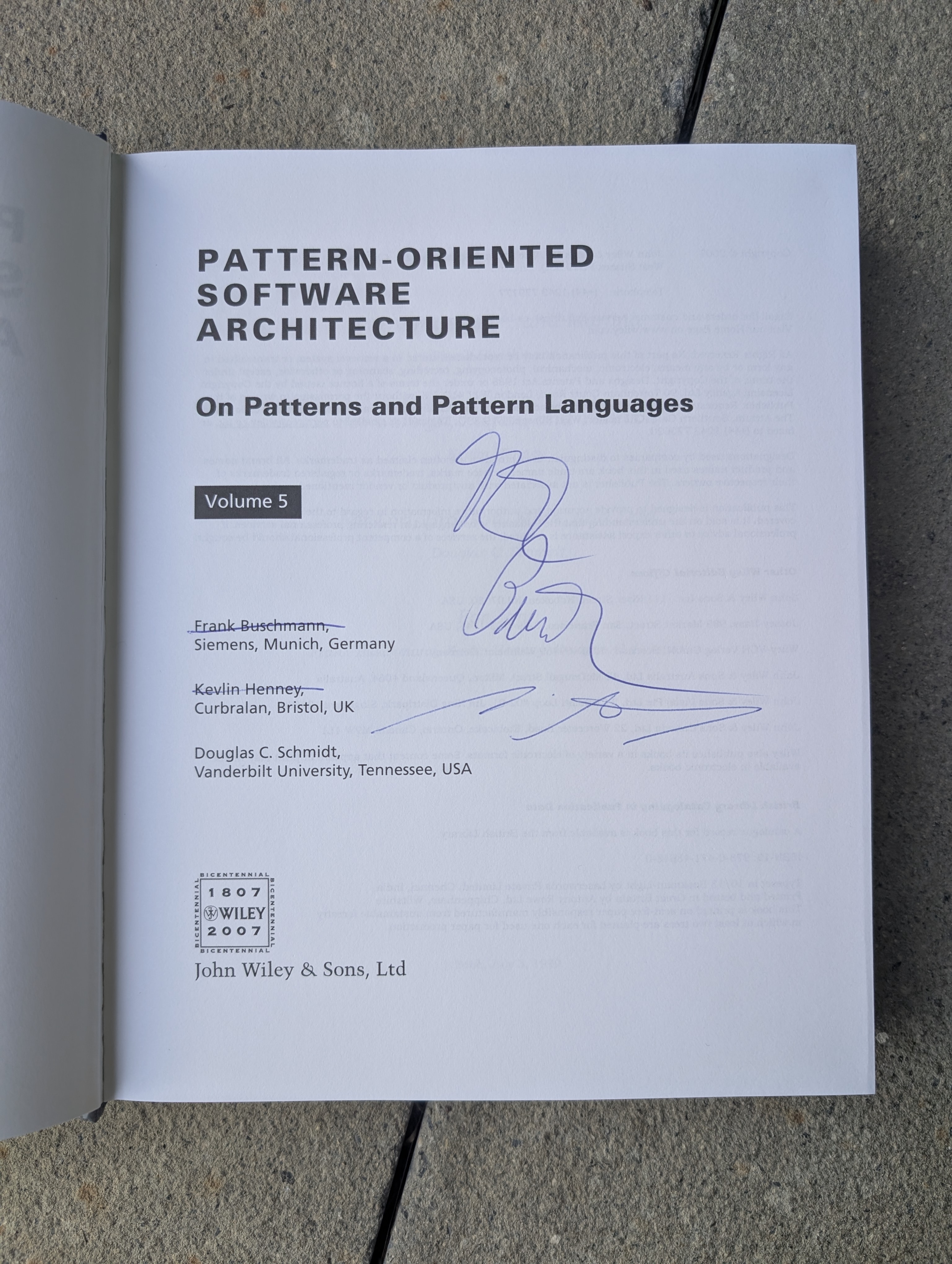 Kevlin’s signature in book